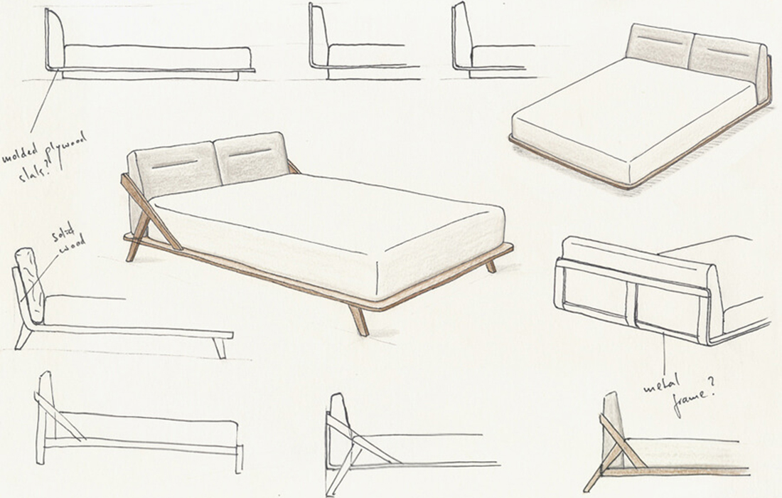 Nordic Space Bett von Ellenberger Design Skizze 