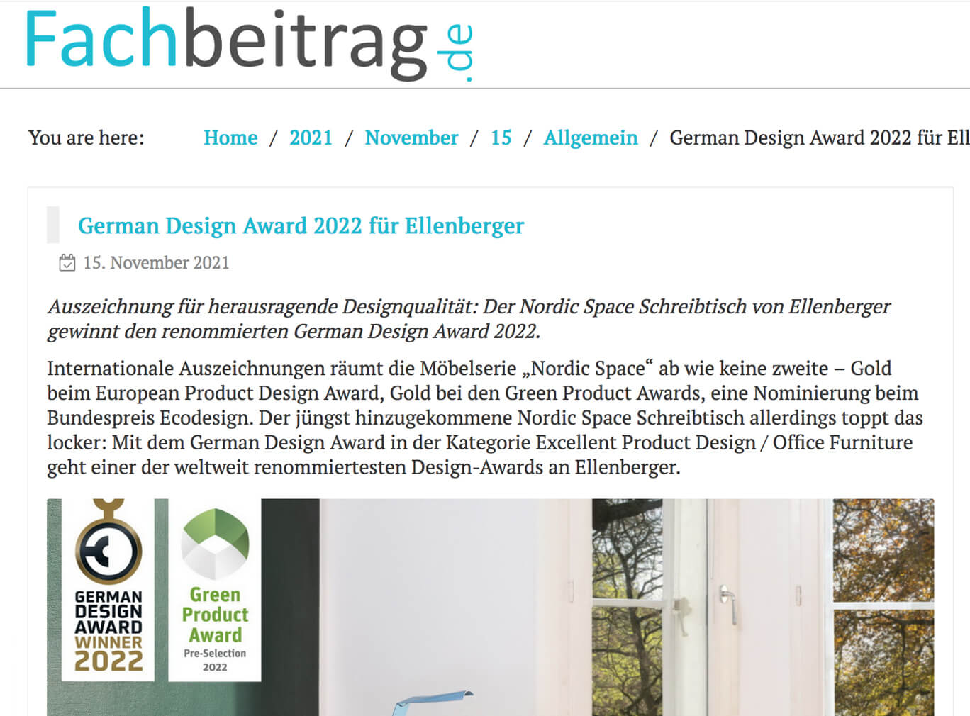 Schreibtisch Design Award in Fachbeitrag